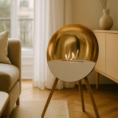 Cheminée moderne au design doré