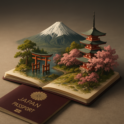 20250817 0958 Japanese Passport Diorama Simple Compose 01k2vghyw4effvs26c9drq4spr