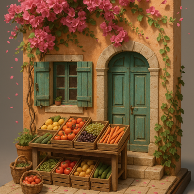 Sora 20250826 1201 Charming Garden Grocery Diorama Simple Compose